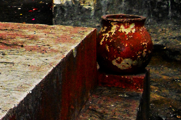 Pot on Steps of Cemetery